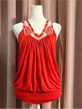 Forever 21 XXI Y2k Crochet-Trim Babydoll Too Banded Hem